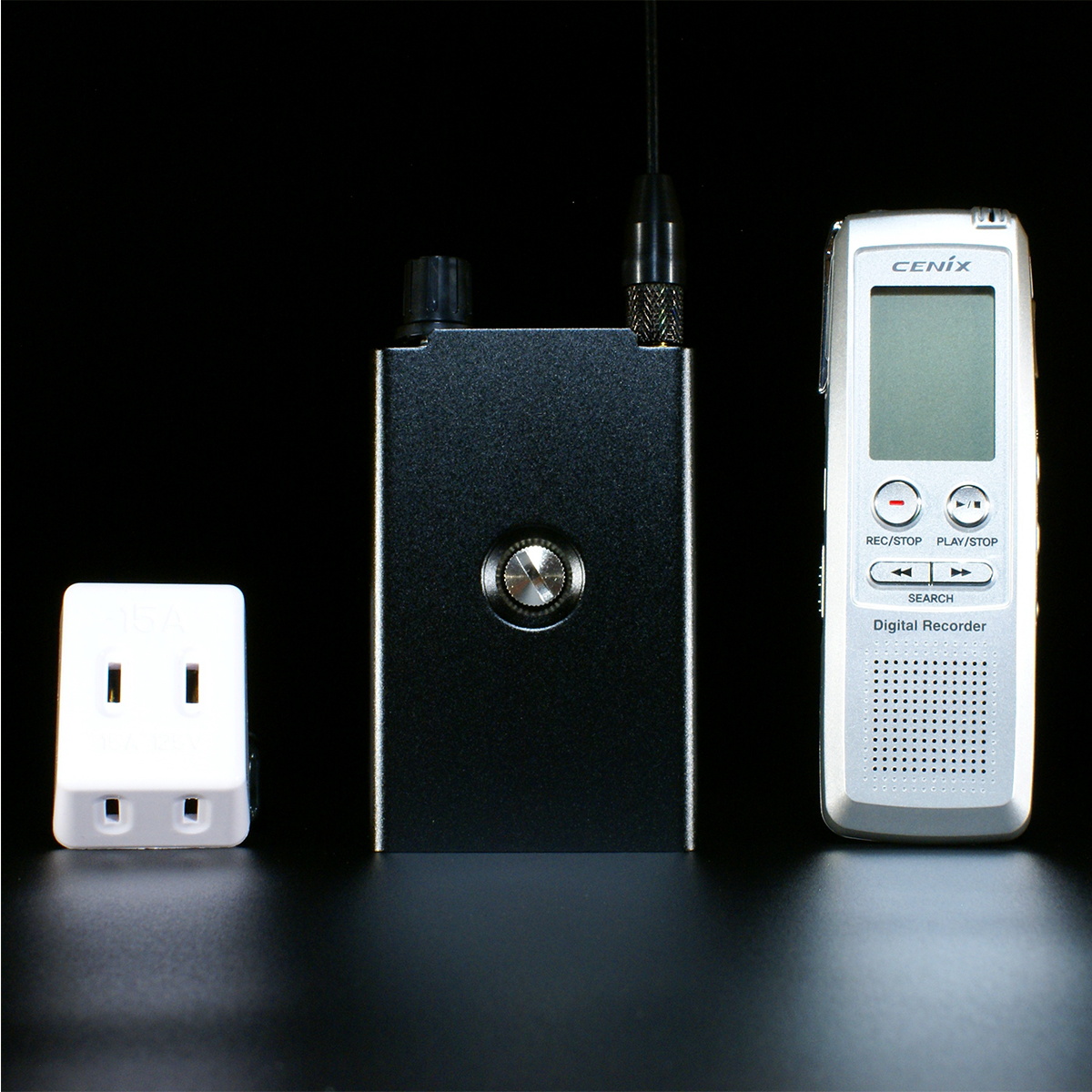 三角タップ型盗聴器+専用受信機+録音機 受信録音セット TS-SET
